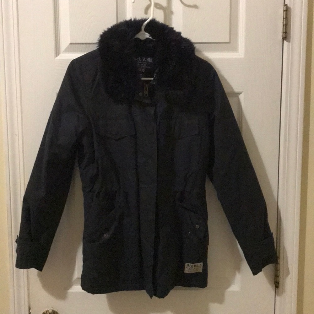 jack wills blue jacket with furry inside